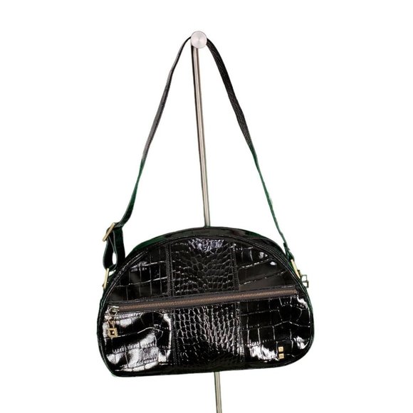 Helen Welsh Black Crocodile Embossed Leather Shoulder Bag W/ Dust Bag $398 NEW - Picture 3 of 10